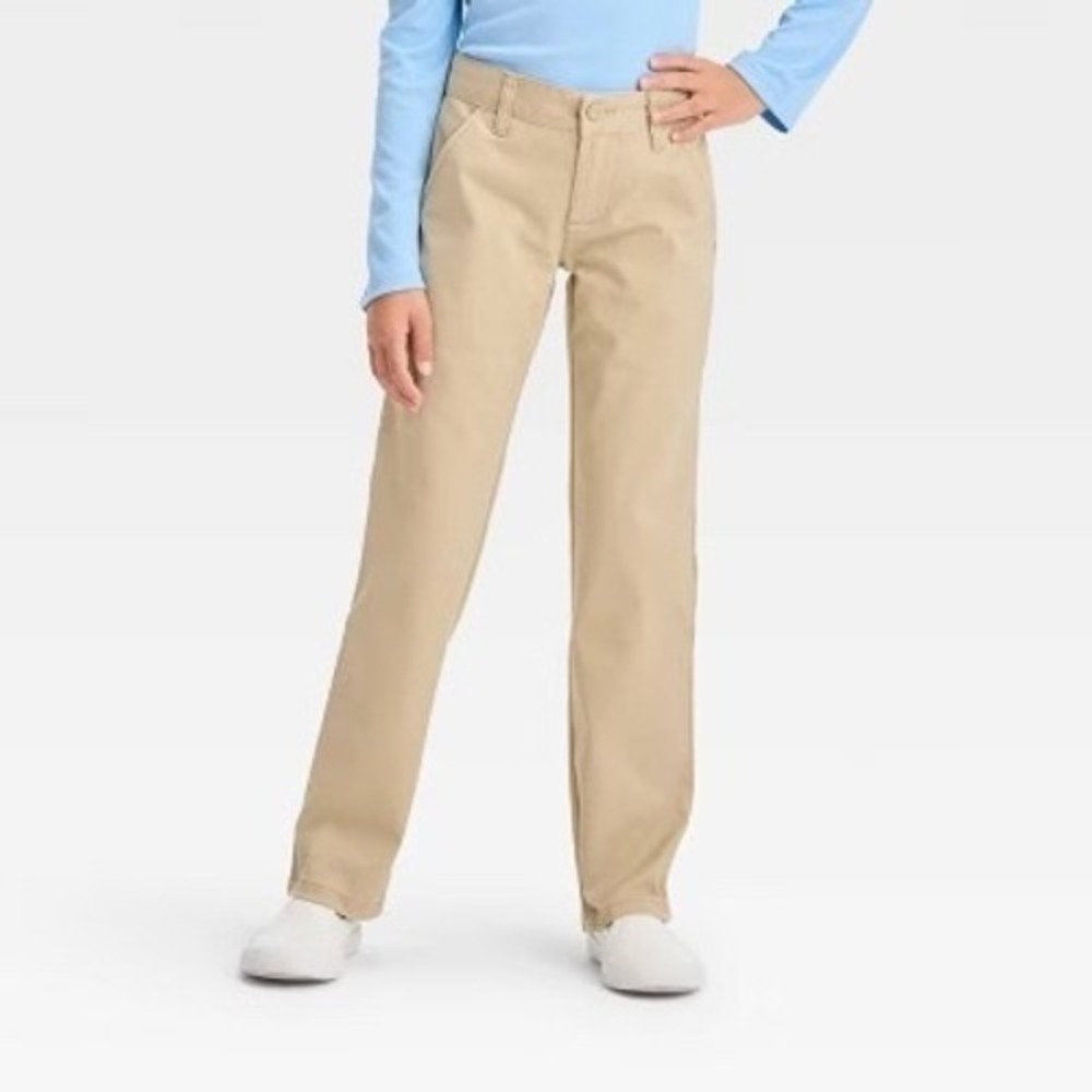 Cat Jack Girls Straight Fit Khaki School Uniform Pants Adjustable Fit Size 4 NEW